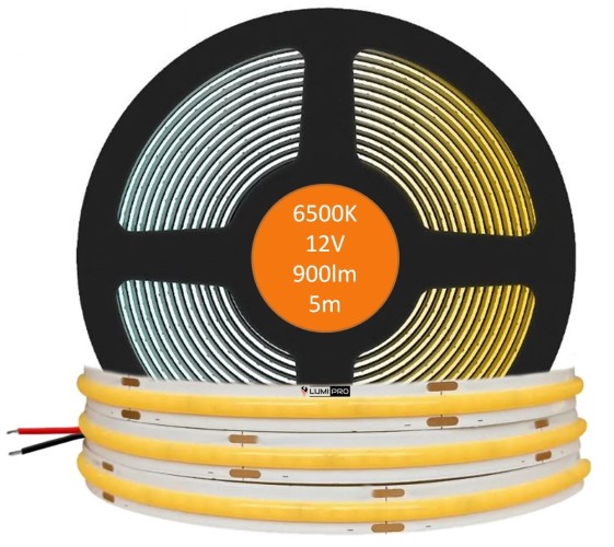 Taśma LED COB 8W/m 900lm/m 12V Neon biały zimny 6500k 320 diod PREMIUM rolka 5 metrów 
