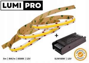 Zestaw taśma LED COB Neon zimny 6500k 320diod 5m + zasilacz JAKOŚĆ PRO