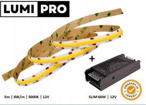 Zestaw taśma LED COB Neon ciepły 3000k 320diod 5m + zasilacz JAKOŚĆ PRO