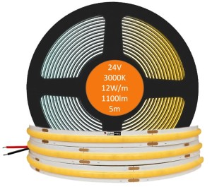Taśma LED COB 10W/m 1100lm/m 24V Neon biały ciepły 3000k 480 diod PREMIUM rolka 5 metrów 