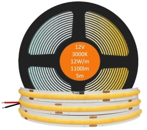 Taśma LED COB 10W/m 1100lm/m 12V Neon biały ciepły 3000k 480 diod PREMIUM rolka 5 metrów 
