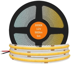Taśma LED COB 8W/m 900lm/m 12V Neon biały ciepły 3000k 320 diod PREMIUM rolka 5 metrów 